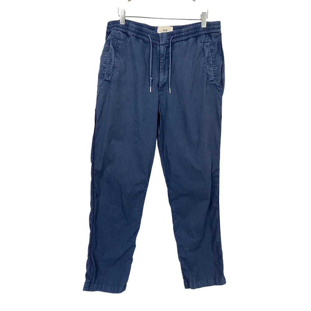 Folk Clothing Pants Mens Size 5 Large 34x29 Blue Cotton Elastic Waist Drawstring
